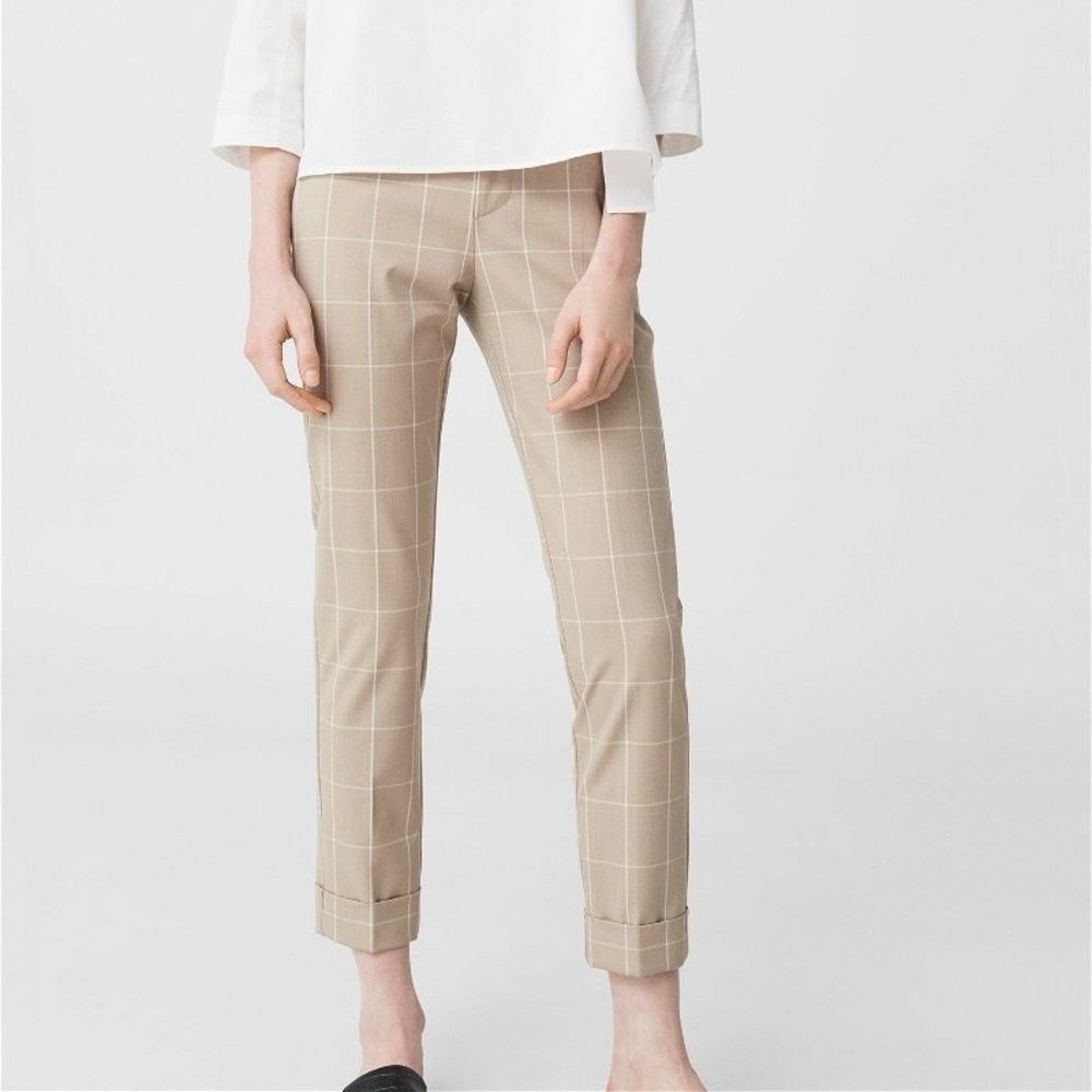MANGO Tan & White Checkered Trouser Pants